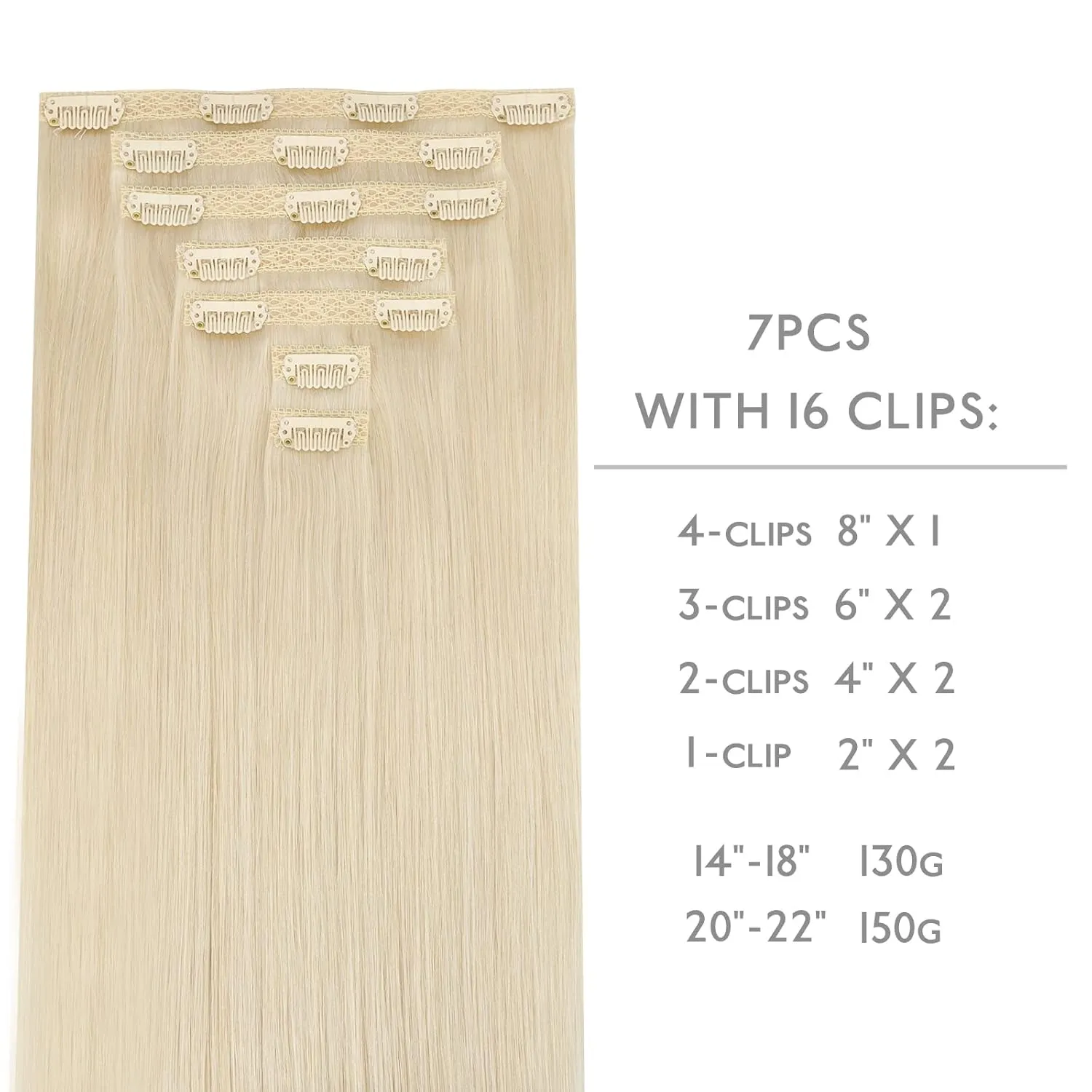 WENNALIFE Genius Seamless Clip-in Hair Extensions - 7pcs Ultra Invisible, 50% Thinner, Platinum Blonde Real Human Hair