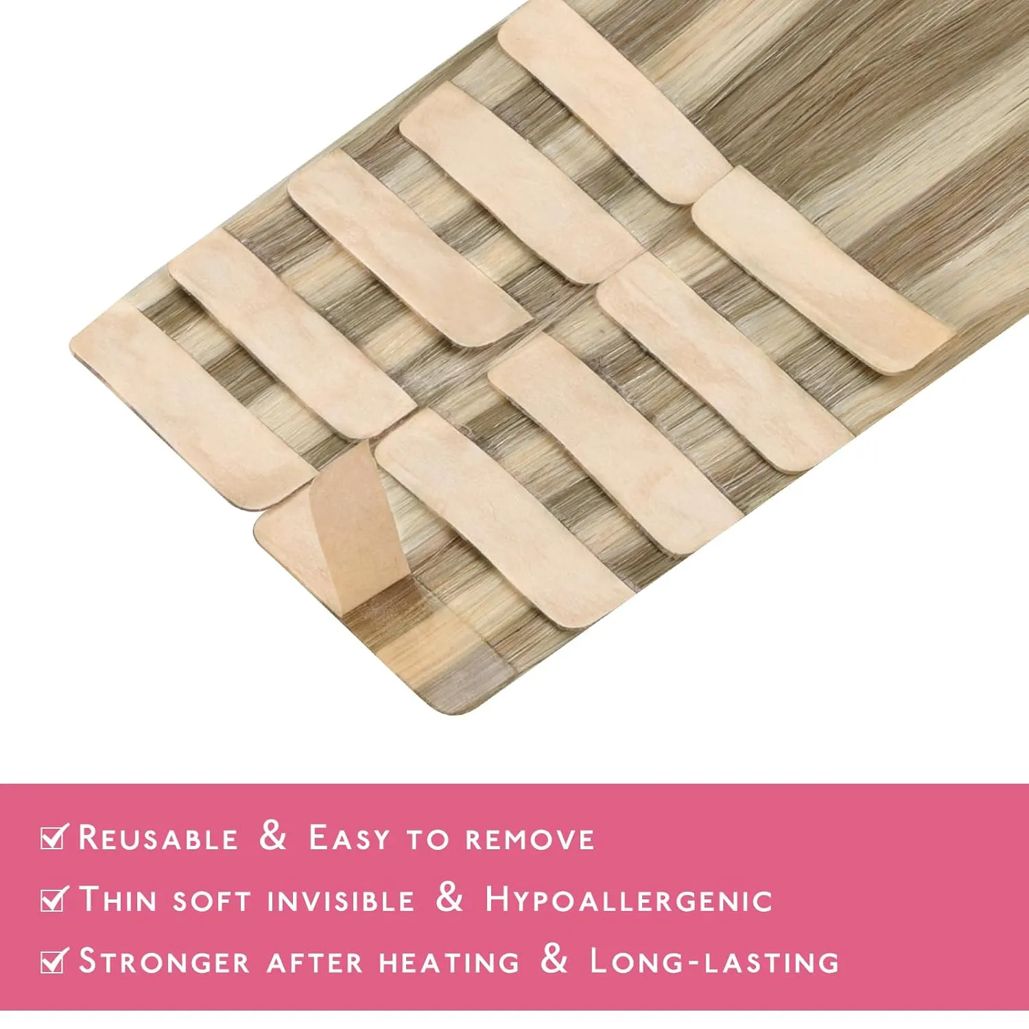 Wennalife Tape in Hair Extensions Human Hair Ash Brown Highlighted Golden Blonde Tape in Extensions, 10pcs 30g 22 inch Remy Invisible Tape Ins Straight Colored Soft Tape in Extensions Refill Set