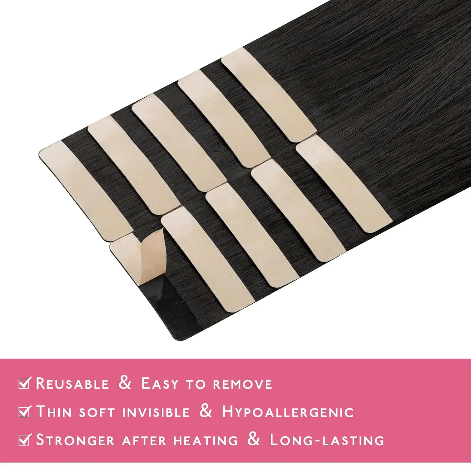 WENNALIFE Tape in Hair Extensions Human Hair Natural Black Tape in Extensions, 10pcs 30g 22 inch Remy Invisible Tape Ins Straight Colored Soft Real Human Hair Tape in Extensions Refill Set Extensions