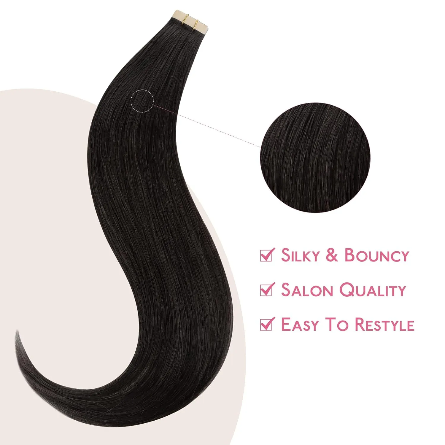 WENNALIFE Tape in Hair Extensions Human Hair Natural Black Tape in Extensions, 10pcs 30g 22 inch Remy Invisible Tape Ins Straight Colored Soft Real Human Hair Tape in Extensions Refill Set Extensions