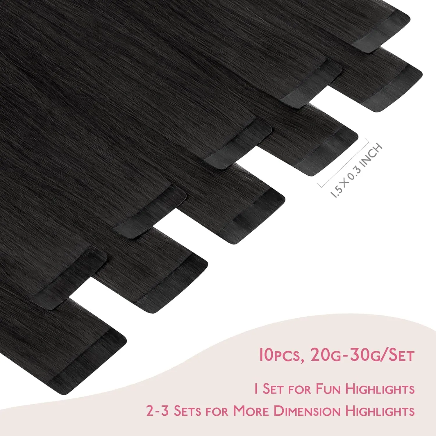 WENNALIFE Tape in Hair Extensions Human Hair Natural Black Tape in Extensions, 10pcs 30g 22 inch Remy Invisible Tape Ins Straight Colored Soft Real Human Hair Tape in Extensions Refill Set Extensions