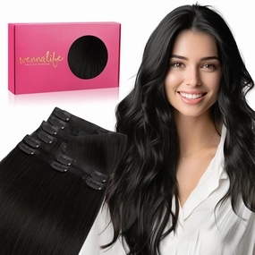 WENNALIFE Invisi Edge Clip in Hair Extensions Real Human Hair, 16 Inch 130g 7pcs Natural Black Seamless Clip in Extensions Remy Hair Clip Ins Invisible Skin Weft Straight Extensiones De Cabello Hmano