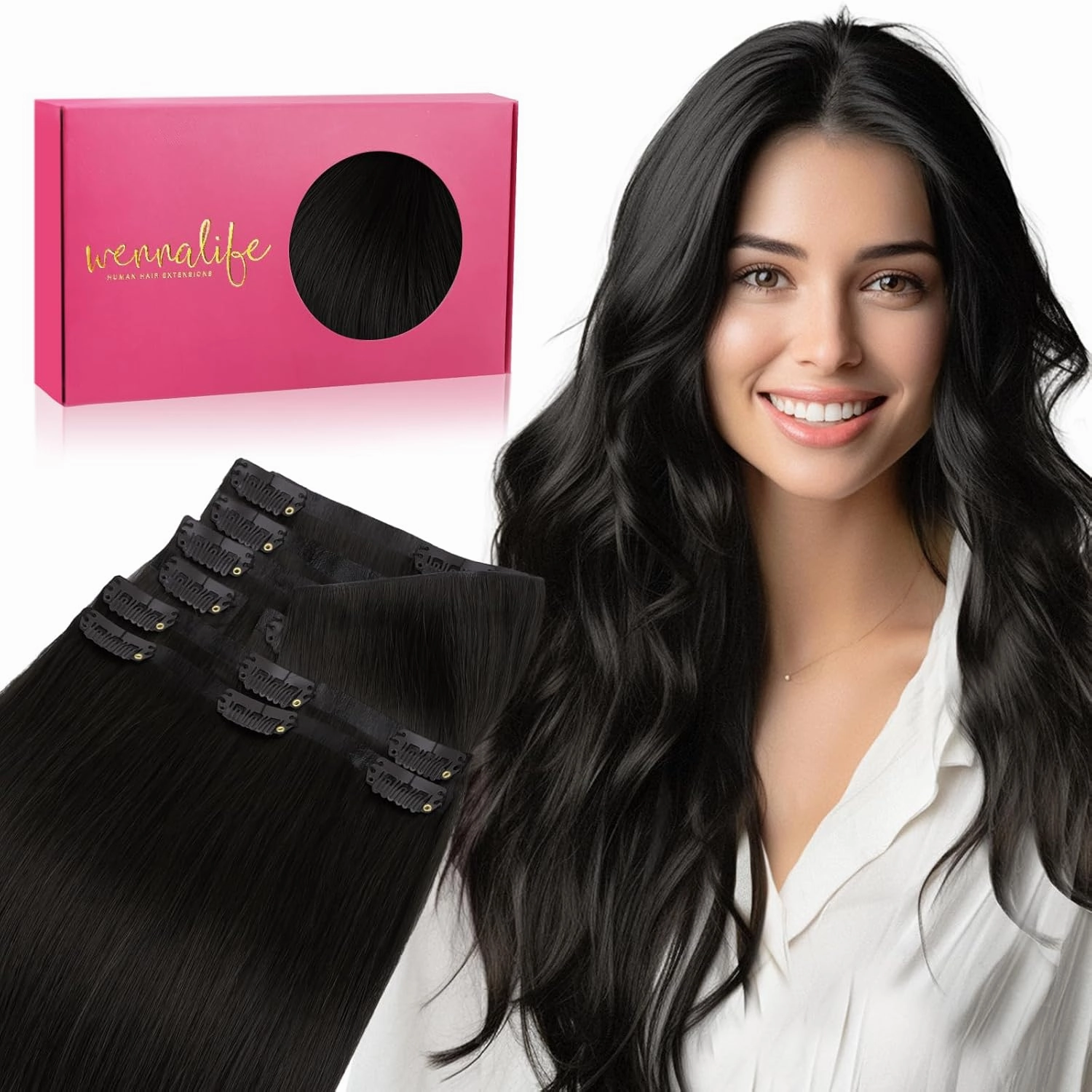 WENNALIFE Invisi Edge Clip in Hair Extensions Real Human Hair, 16 Inch 130g 7pcs Natural Black Seamless Clip in Extensions Remy Hair Clip Ins Invisible Skin Weft Straight Extensiones De Cabello Hmano