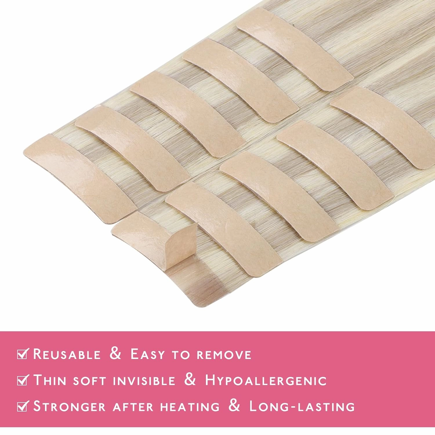 Wennalife Tape in Hair Extensions Human Hair Ash Blonde Highlighted Platinum Blonde Tape in Extensions, 10pcs 20g 10 inch Remy Invisible Tape Ins Straight Soft Real Human Hair Tape in Extensions