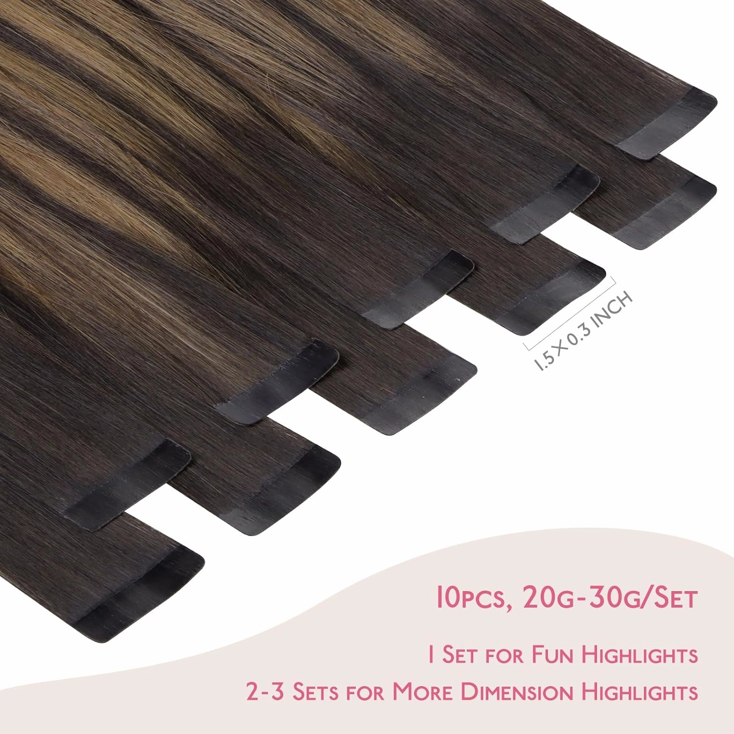 WENNALIFE Tape in Hair Extensions Human Hair Balayage Dark Brown Mixed Chestnut Brown Tape in Extensions, 10pcs 25g 18 inch Remy Invisible Tape Ins Straight Soft Real Human Hair Tape in Extensions