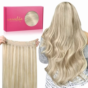 WENNALIFE Wire Hair Extensions (Increase 50% Lifespan) 16 inch 95g Dirty Blonde Highlighted Bleach Blonde Remy Hair Extensions Invisible Transparent Wire Straight Real