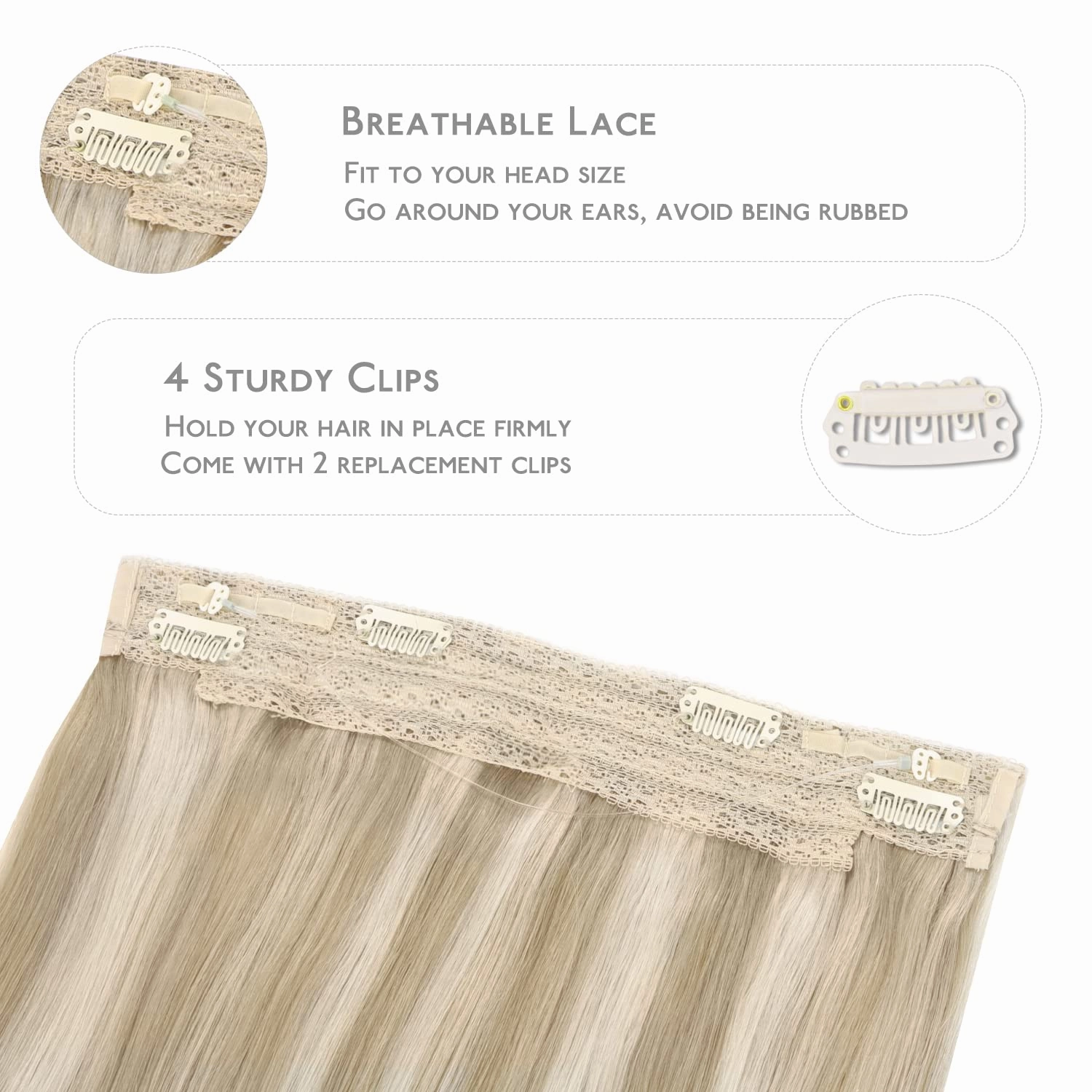 WENNALIFE Wire Hair Extensions (Increase 50% Lifespan) 16 inch 95g Dirty Blonde Highlighted Bleach Blonde Remy Hair Extensions Invisible Transparent Wire Straight Real