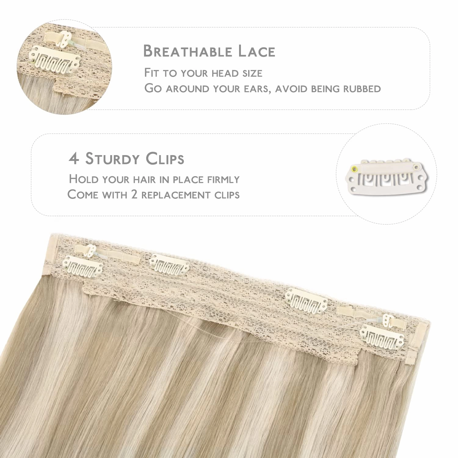 WENNALIFE Wire Hair Extensions (Increase 50% Lifespan) 18 inch 95g Dirty Blonde Highlighted Bleach Blonde Remy Hair Extensions Invisible Transparent Wire Straight Real