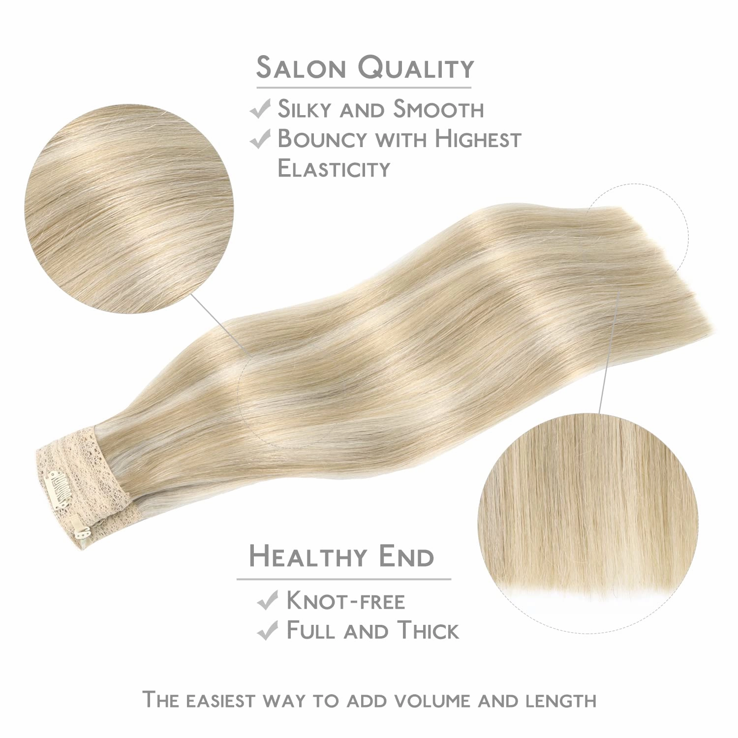 WENNALIFE Wire Hair Extensions (Increase 50% Lifespan) 18 inch 95g Dirty Blonde Highlighted Bleach Blonde Remy Hair Extensions Invisible Transparent Wire Straight Real