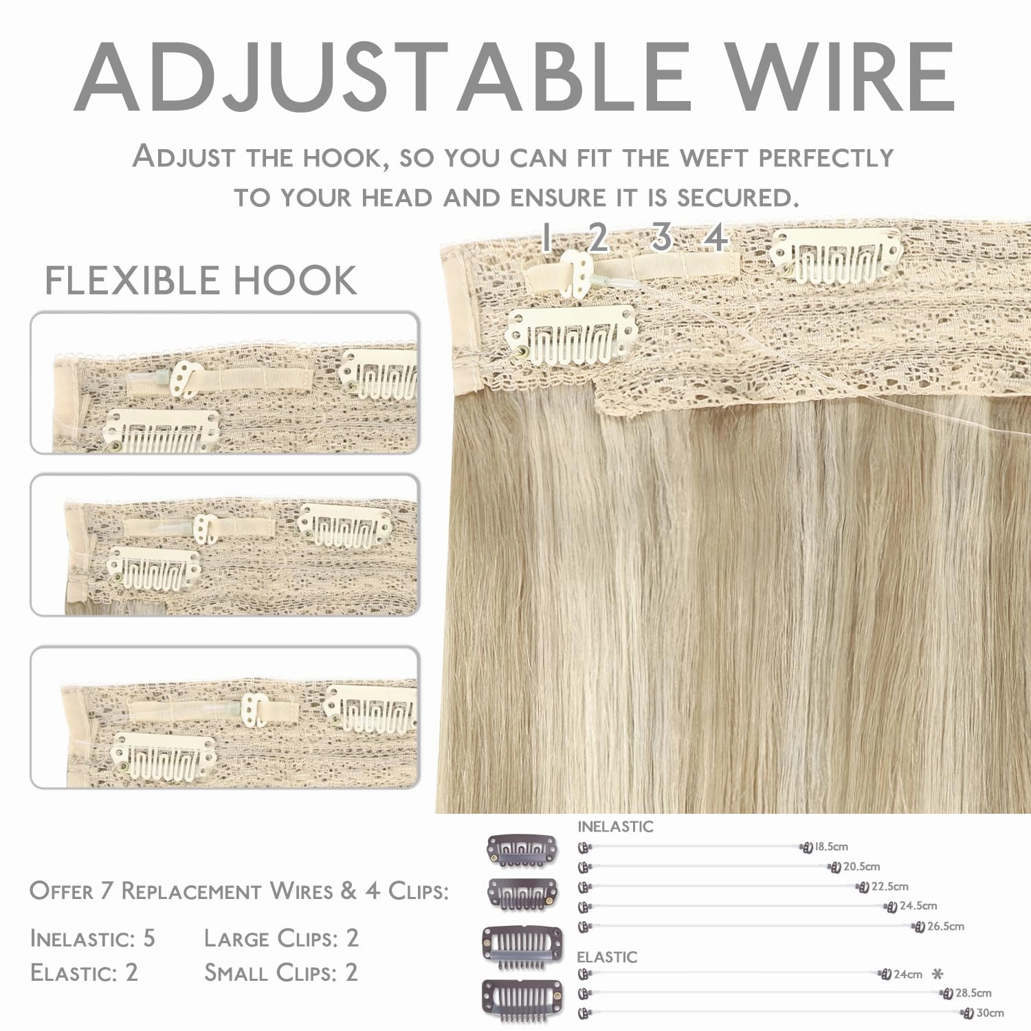 WENNALIFE Wire Hair Extensions (Increase 50% Lifespan) 18 inch 95g Dirty Blonde Highlighted Bleach Blonde Remy Hair Extensions Invisible Transparent Wire Straight Real