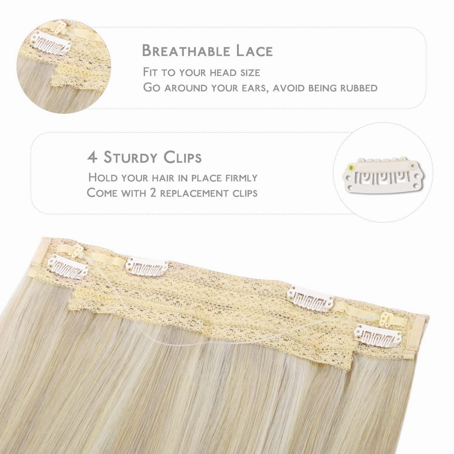 WENNALIFE Wire Hair Extensions (Increase 50% Lifespan) Real Human Hair 18 inch 95g Ash Blonde Highlighted Platinum Blonde Remy Hair Extensions Invisible