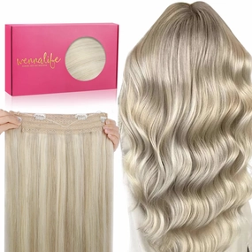 WENNALIFE Wire Hair Extensions (Increase 50% Lifespan) Real Human Hair 18 inch 95g Ash Blonde Highlighted Platinum Blonde Remy Hair Extensions Invisible