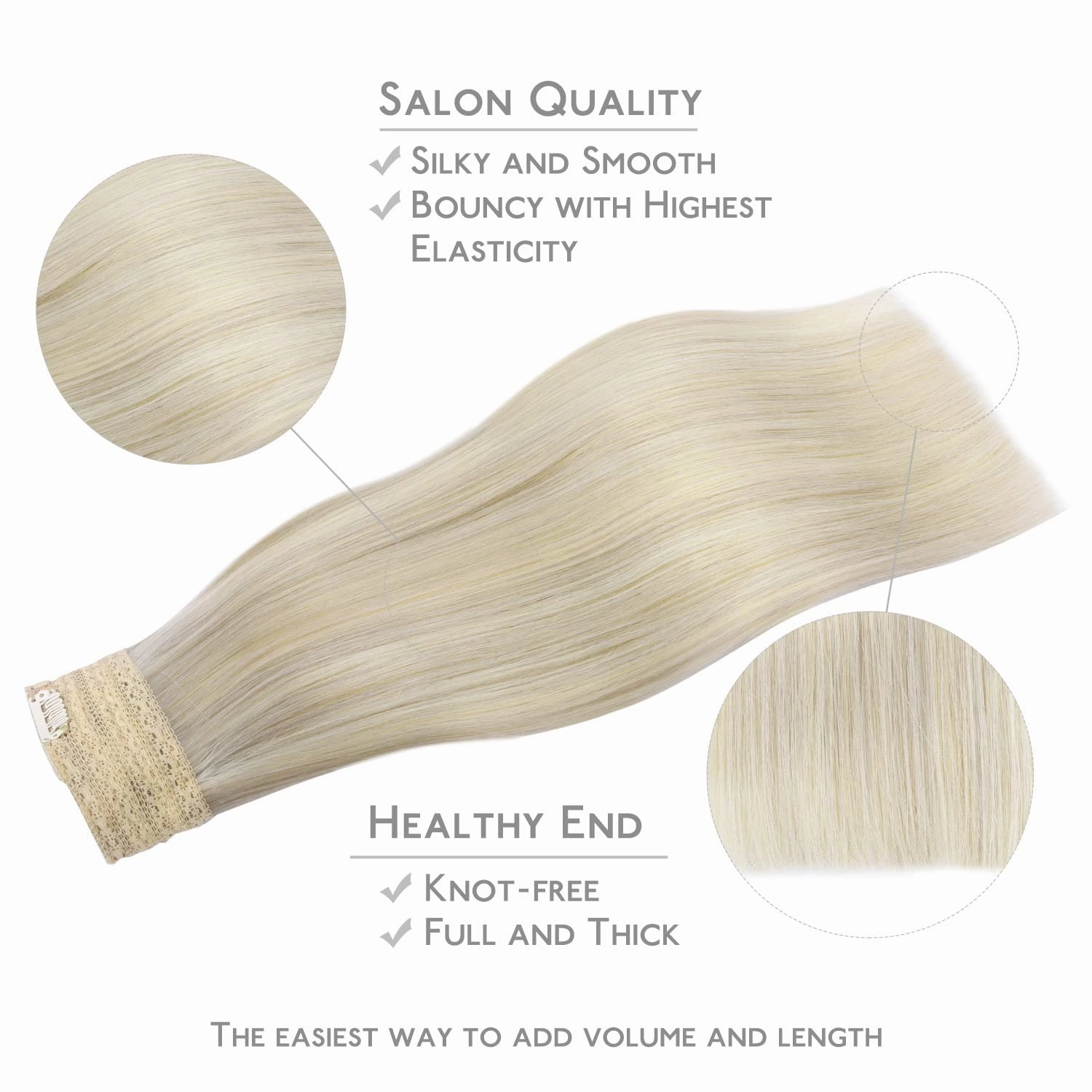 WENNALIFE Wire Hair Extensions (Increase 50% Lifespan) Real Human Hair 18 inch 95g Ash Blonde Highlighted Platinum Blonde Remy Hair Extensions Invisible