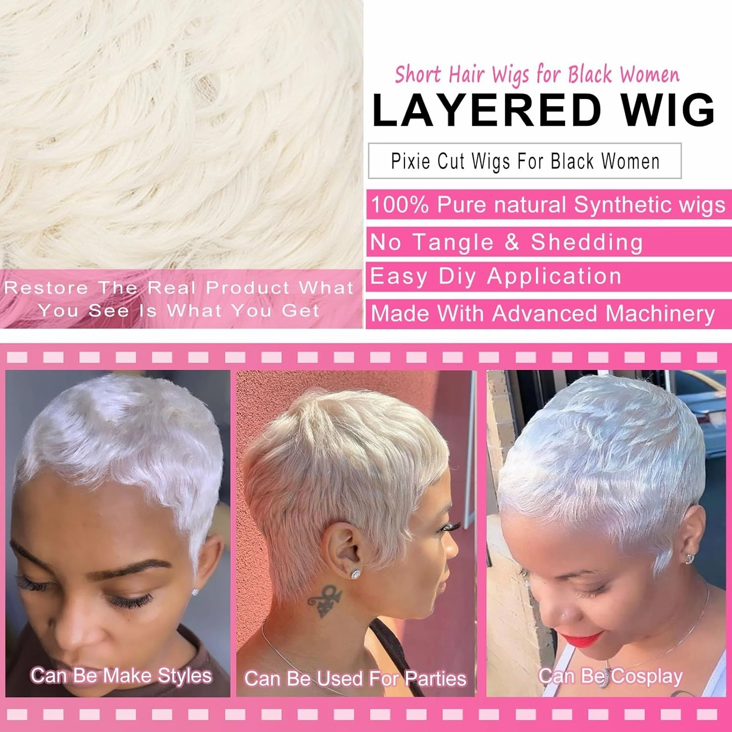 White Pixie Wig Short Pixie Wigs for Black Women white pixie cut wig Pixie Cut Wigs for Black Women Short Hair Wigs for Black Women Layered Synthetic Natural Cosplay