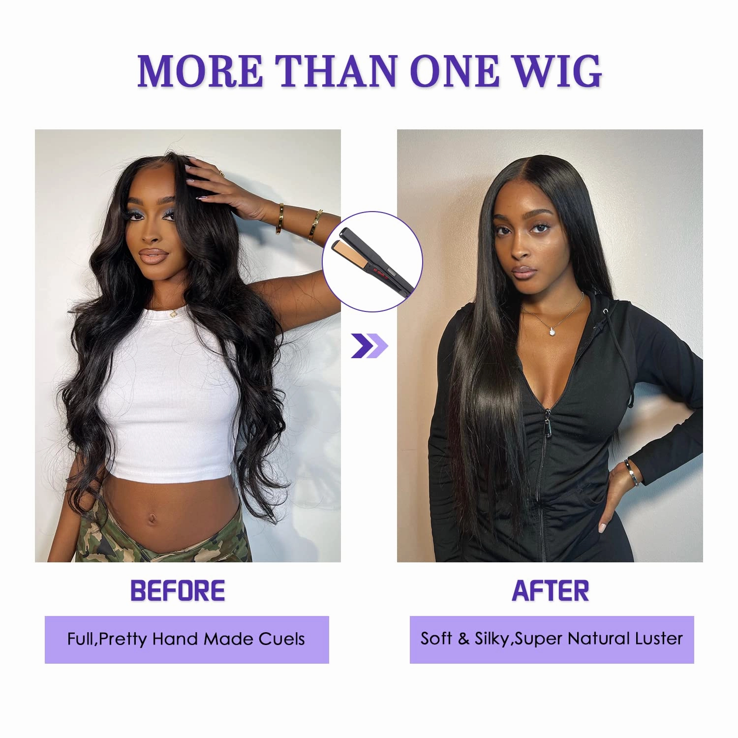 WIGNEE Lace Front Wig Body Wave Black Wig Long Curly Wigs Natural Black Synthetic Lace Front Wigs for Black Women (Black)