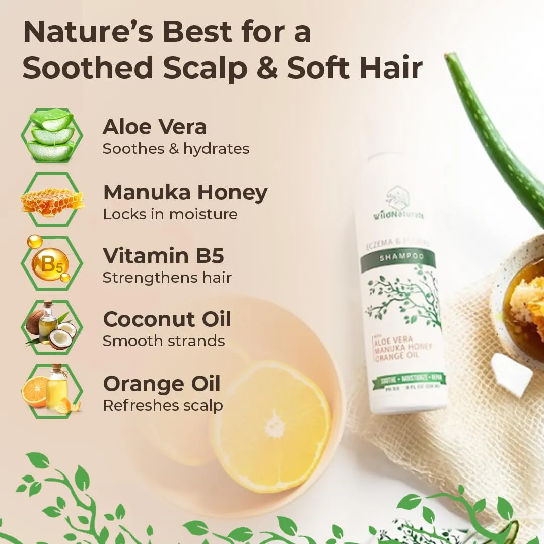 Wild Naturals Eczema & Psoriasis Shampoo – Anti-Dandruff Relief for Dry, Itchy Scalp – Hypoallergenic, Fragrance-Free Formula for Sensitive Scalp