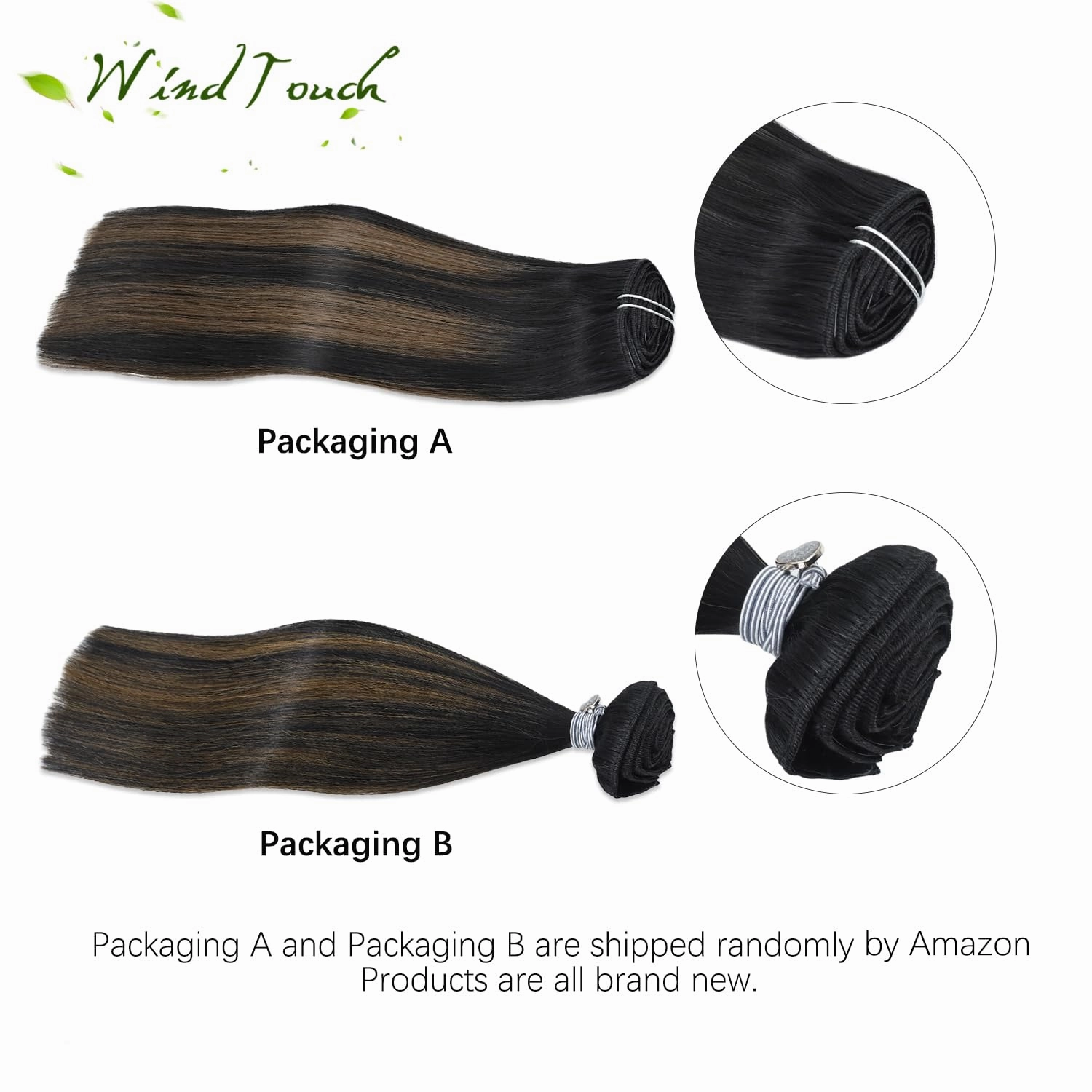 WindTouch Clip in Hair Extensions Real Human Hair 14inch 120g 7Pcs #1BT6P1B Ombre Natural Black to Chestnut Brown Balayage Hair Extensions Clip ins for Women, Human Hair Extensions
