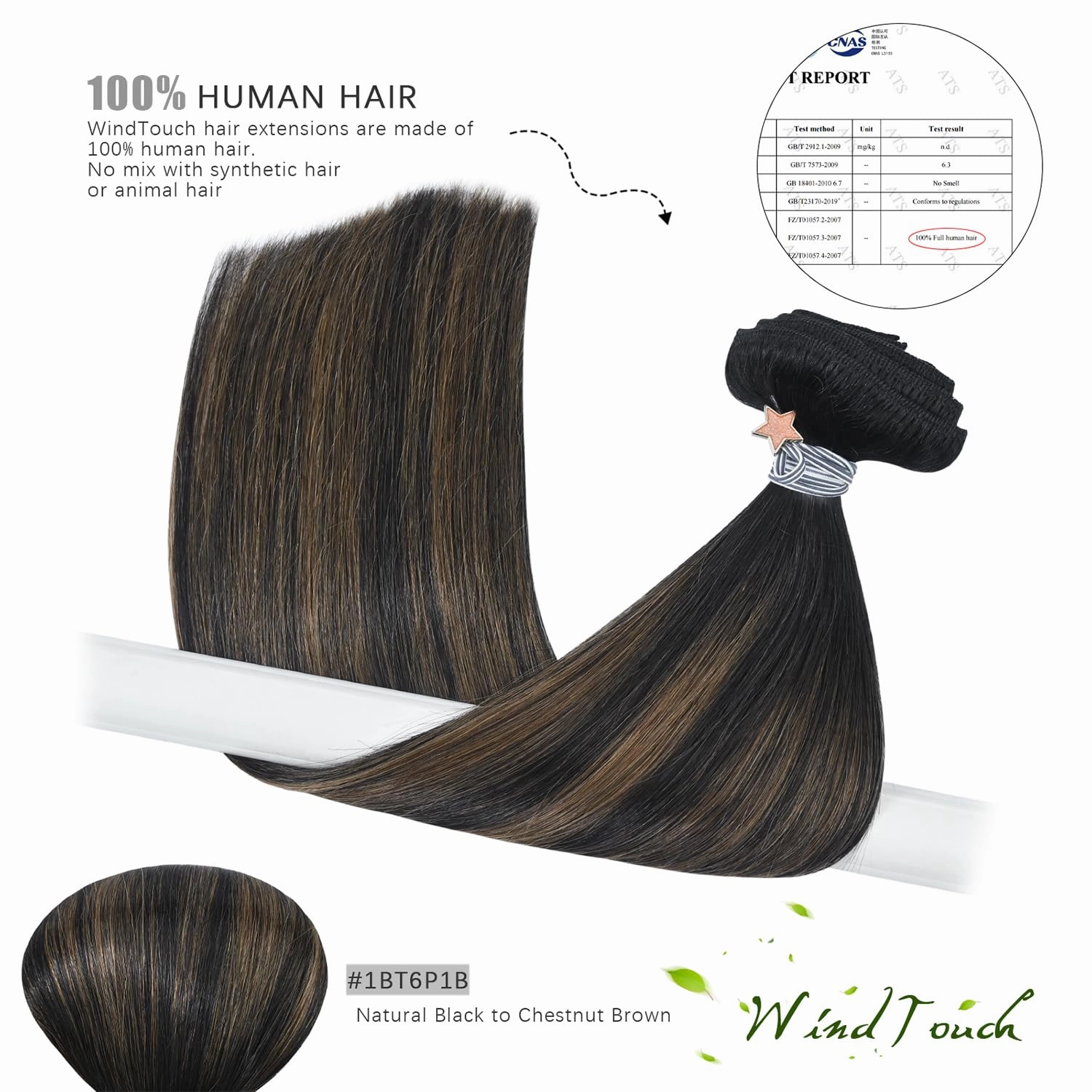 WindTouch Clip in Hair Extensions Real Human Hair 14inch 120g 7Pcs #1BT6P1B Ombre Natural Black to Chestnut Brown Balayage Hair Extensions Clip ins for Women, Human Hair Extensions