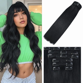 WindTouch Clip In Hair Extensions Real Human Hair Clip ins Virgin Hair Jet Black Hair Extensions Thick Full Head #1 120g 22Inch 7PCS Clip in Hair Extensions Real Human Hair