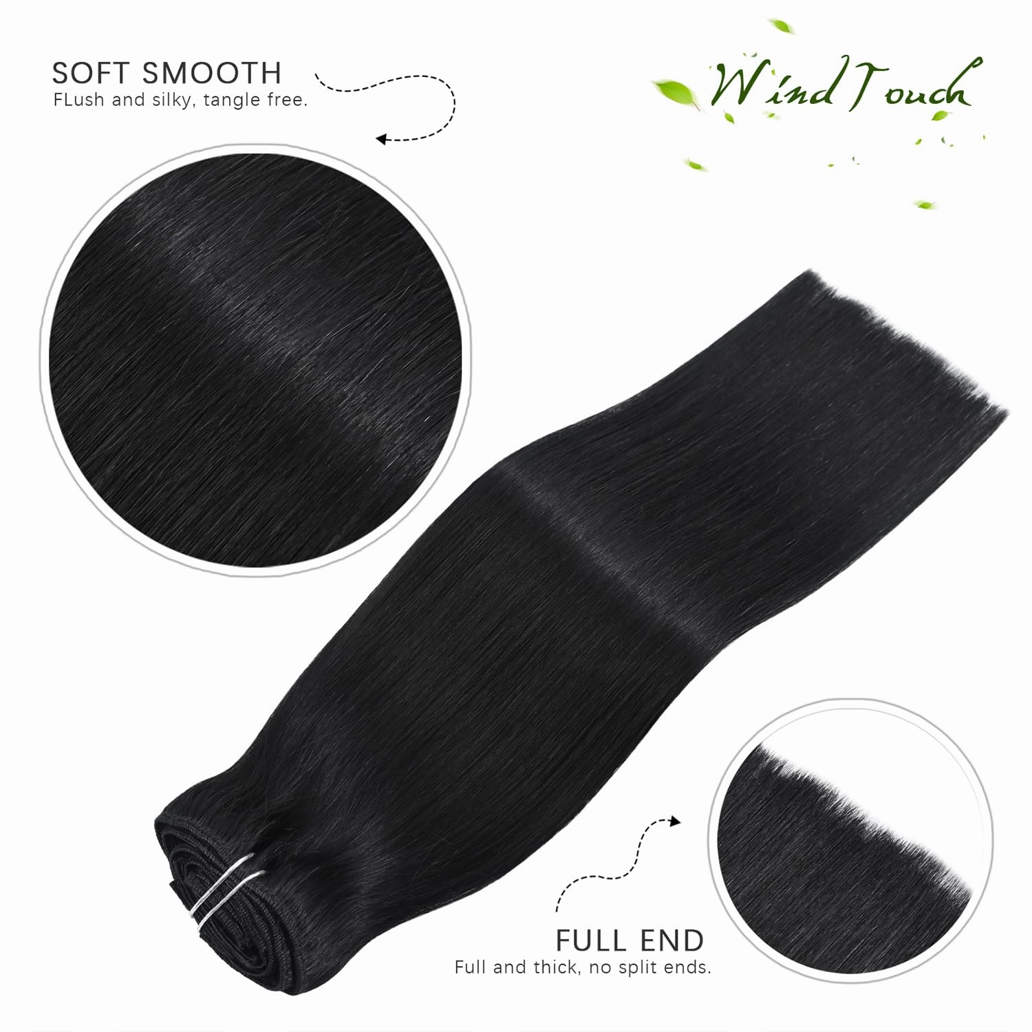 WindTouch Clip In Hair Extensions Real Human Hair Clip ins Virgin Hair Jet Black Hair Extensions Thick Full Head #1 120g 22Inch 7PCS Clip in Hair Extensions Real Human Hair