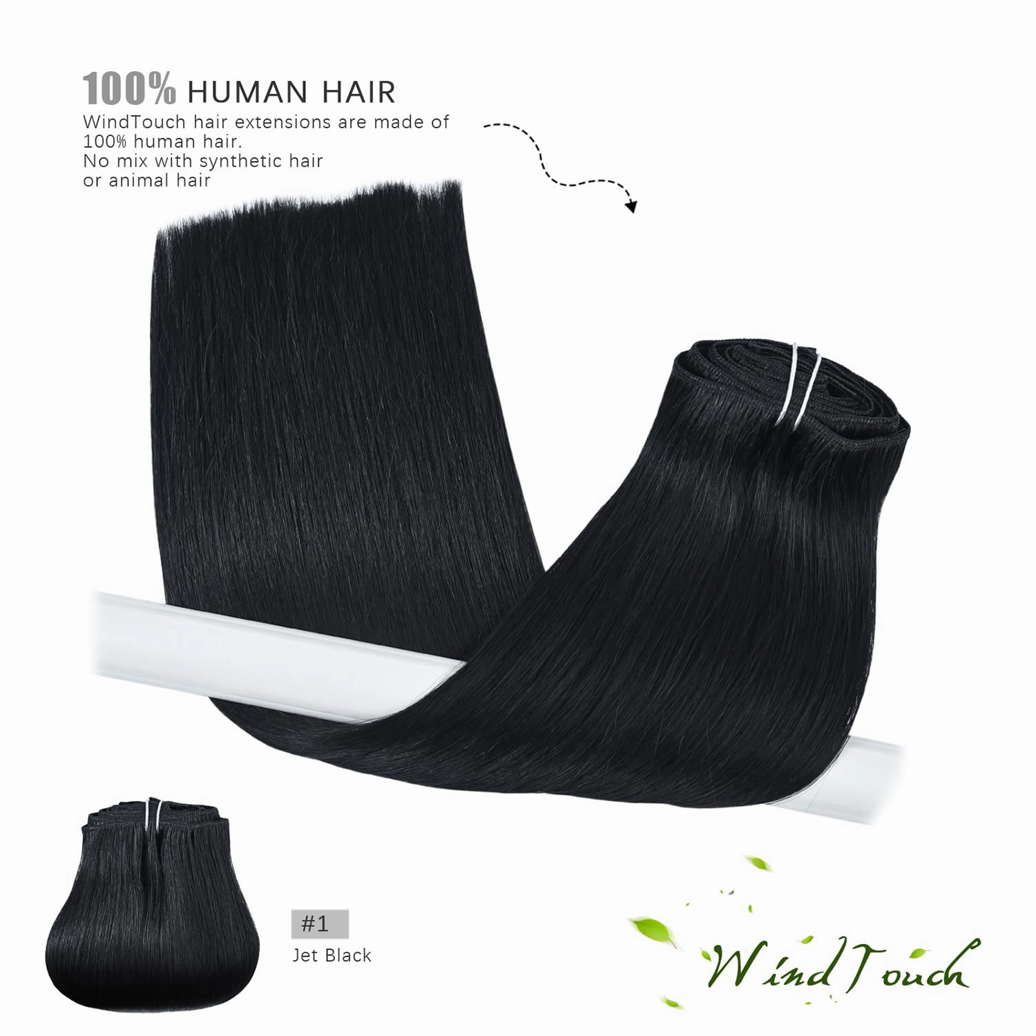 WindTouch Clip In Hair Extensions Real Human Hair Clip ins Virgin Hair Jet Black Hair Extensions Thick Full Head #1 120g 22Inch 7PCS Clip in Hair Extensions Real Human Hair