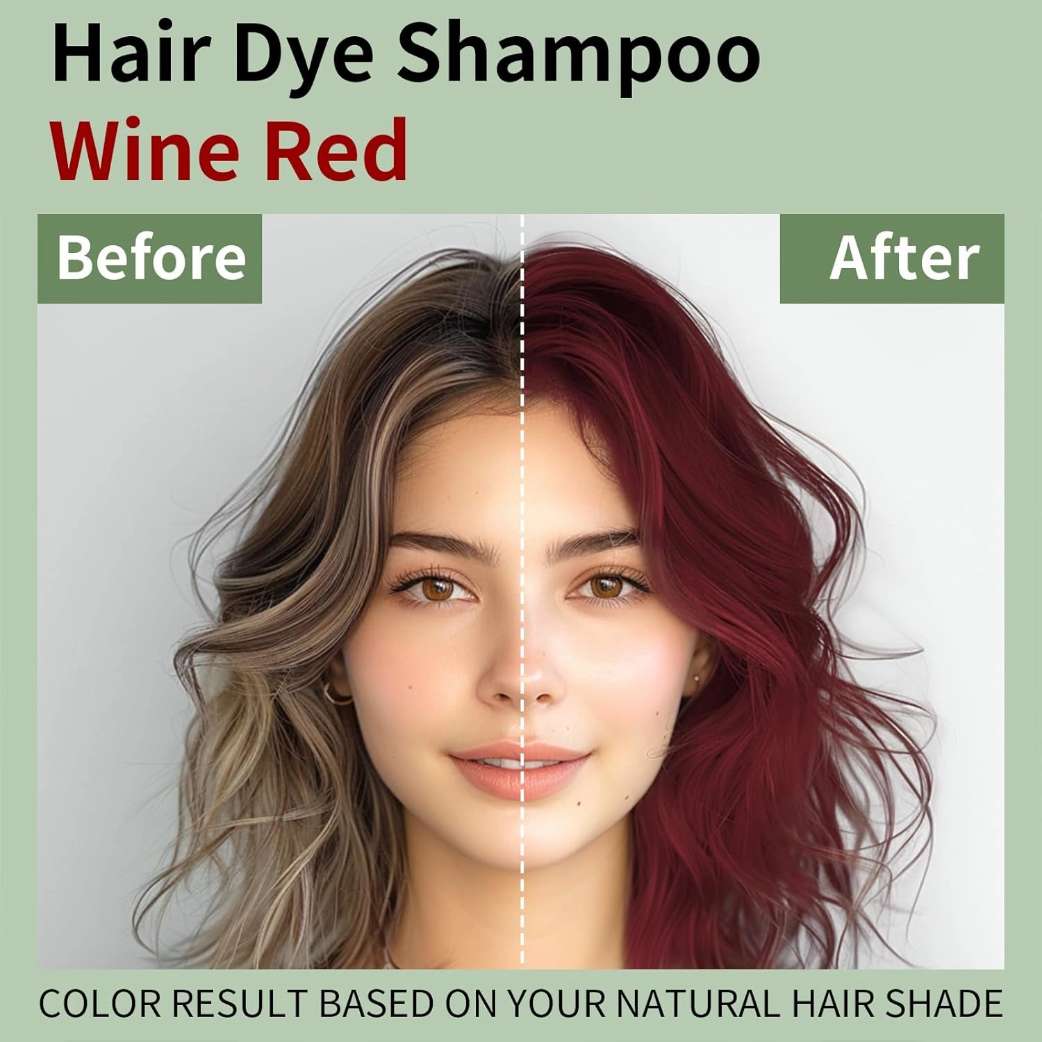 Wine Red Hair Color - 3-in-1 Long-Lasting Natural Dye Shampoo for Gray Hair, Easy Home Use for Men and Women, 16.9 Fl Oz