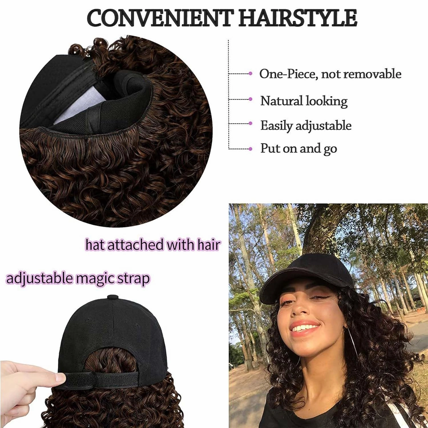 Woman Baseball Cap with Hair African Kinky Curly Hairpiece Girl Hair Synthetic Wavy Extensions wig braids