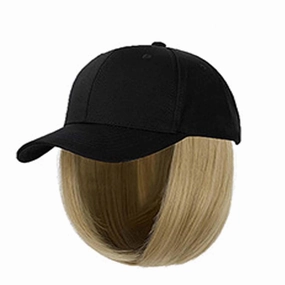 Woman Baseball Cap with Hair Extensions Straight Short Bob Hairstyle Adjustable Wig Hat 14inch Duck Tongue Hat Wig