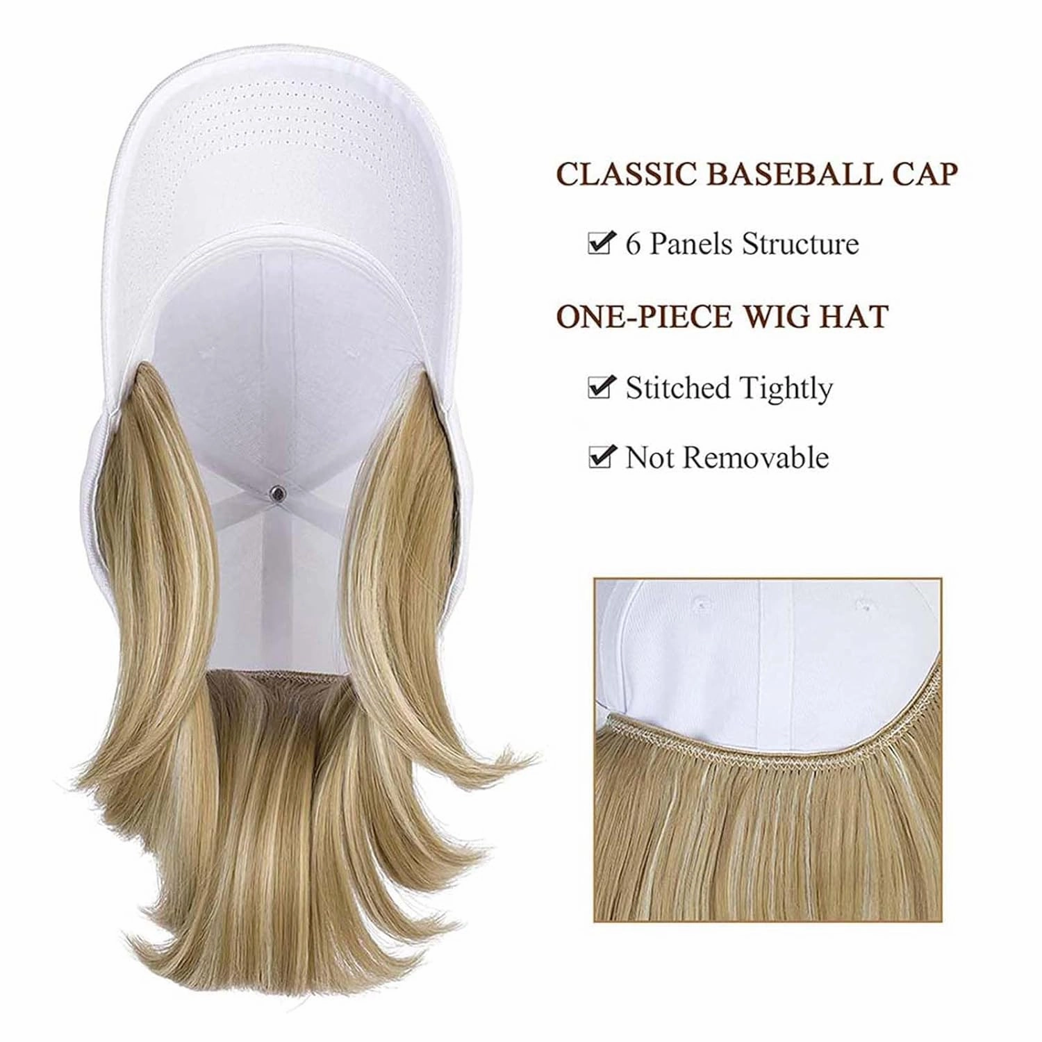 Woman Baseball Cap with Hair Extensions Straight Short Bob Hairstyle Adjustable Wig Hat 14inch Duck Tongue Hat Wig