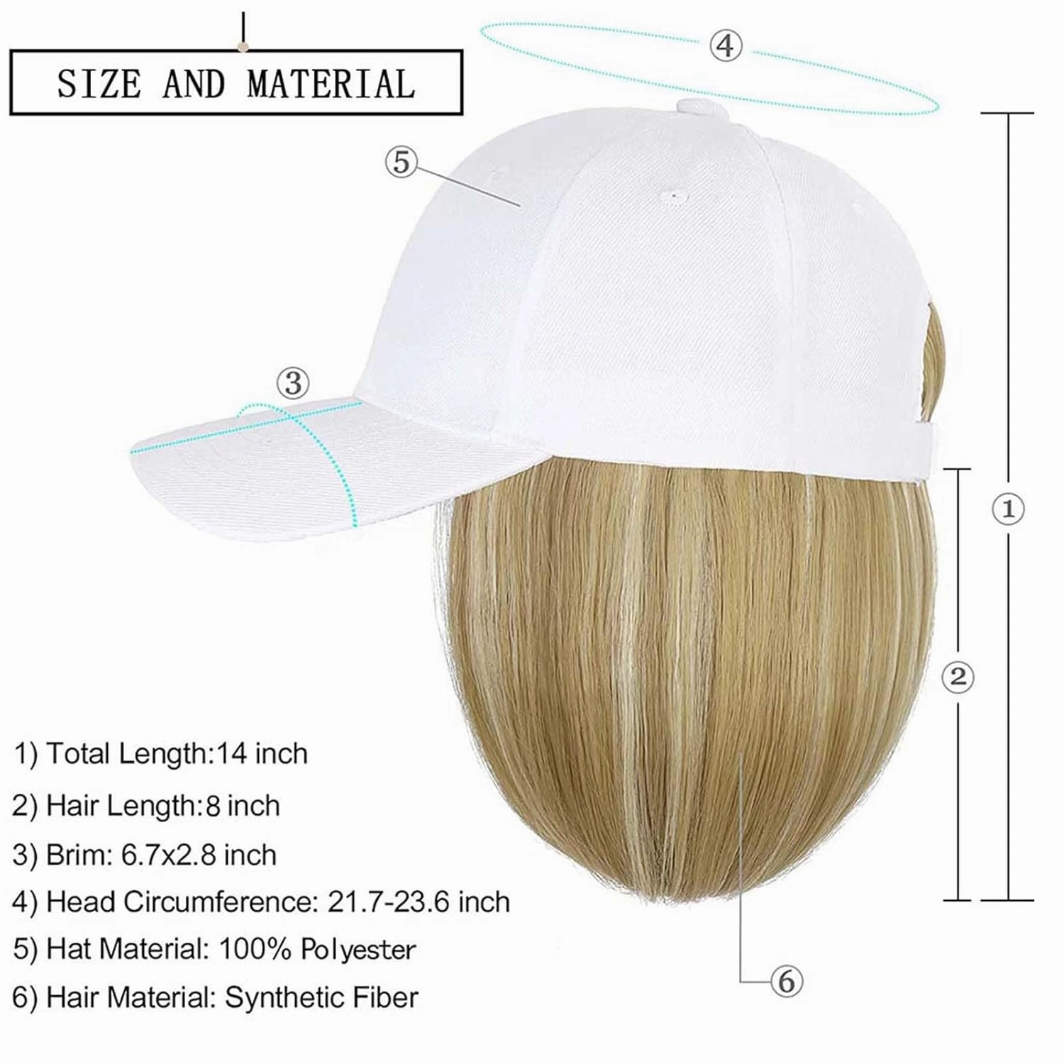 Woman Baseball Cap with Hair Extensions Straight Short Bob Hairstyle Adjustable Wig Hat 14inch Duck Tongue Hat Wig