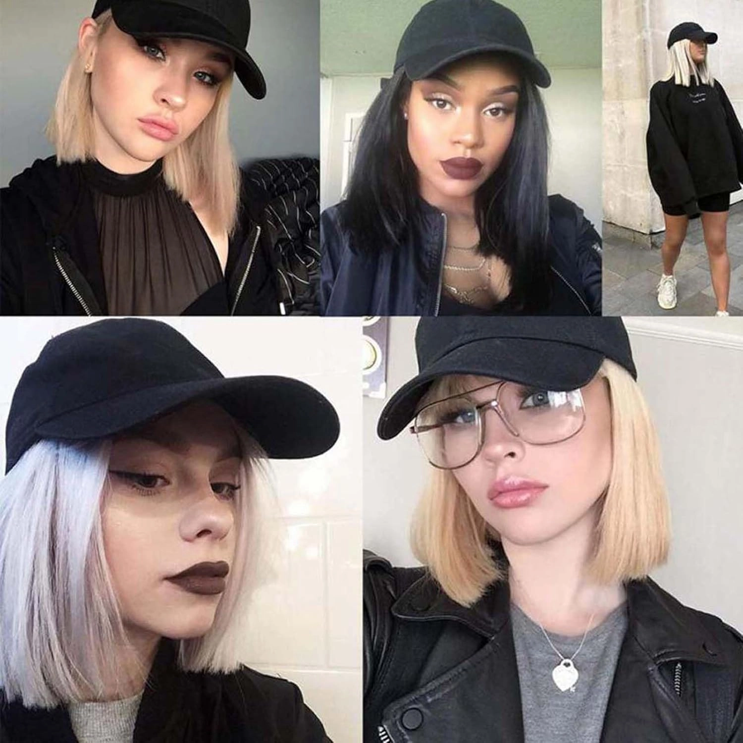 Woman Baseball Cap with Hair Extensions Straight Short Bob Hairstyle Adjustable Wig Hat 14inch Duck Tongue Hat Wig