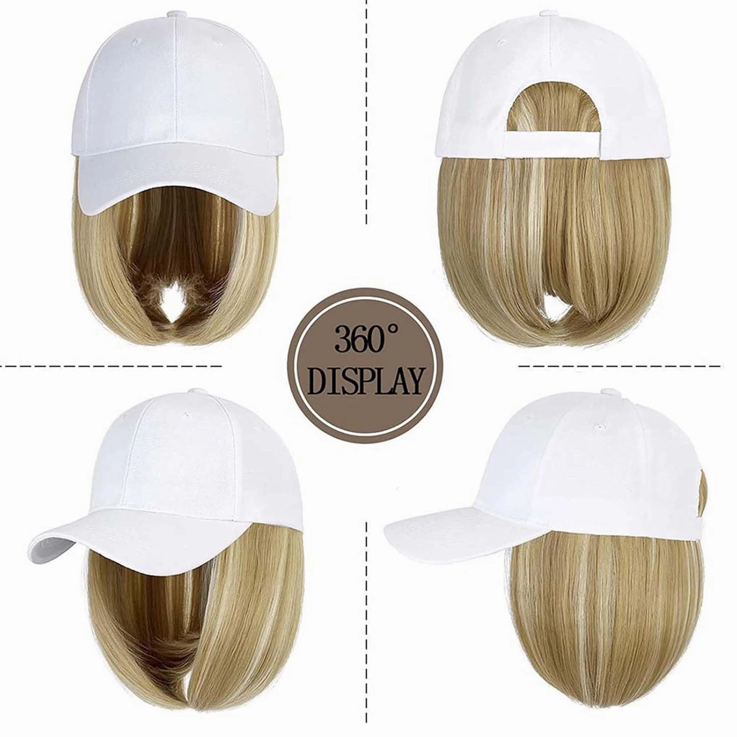 Woman Baseball Cap with Hair Extensions Straight Short Bob Hairstyle Adjustable Wig Hat 14inch Duck Tongue Hat Wig