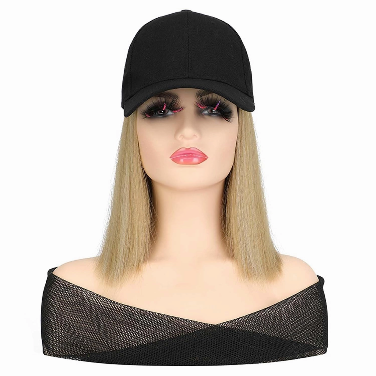 Women's Summer Baseball Cap Wig - Sun Hat with Short Straight Hair, Duck Tongue Cap