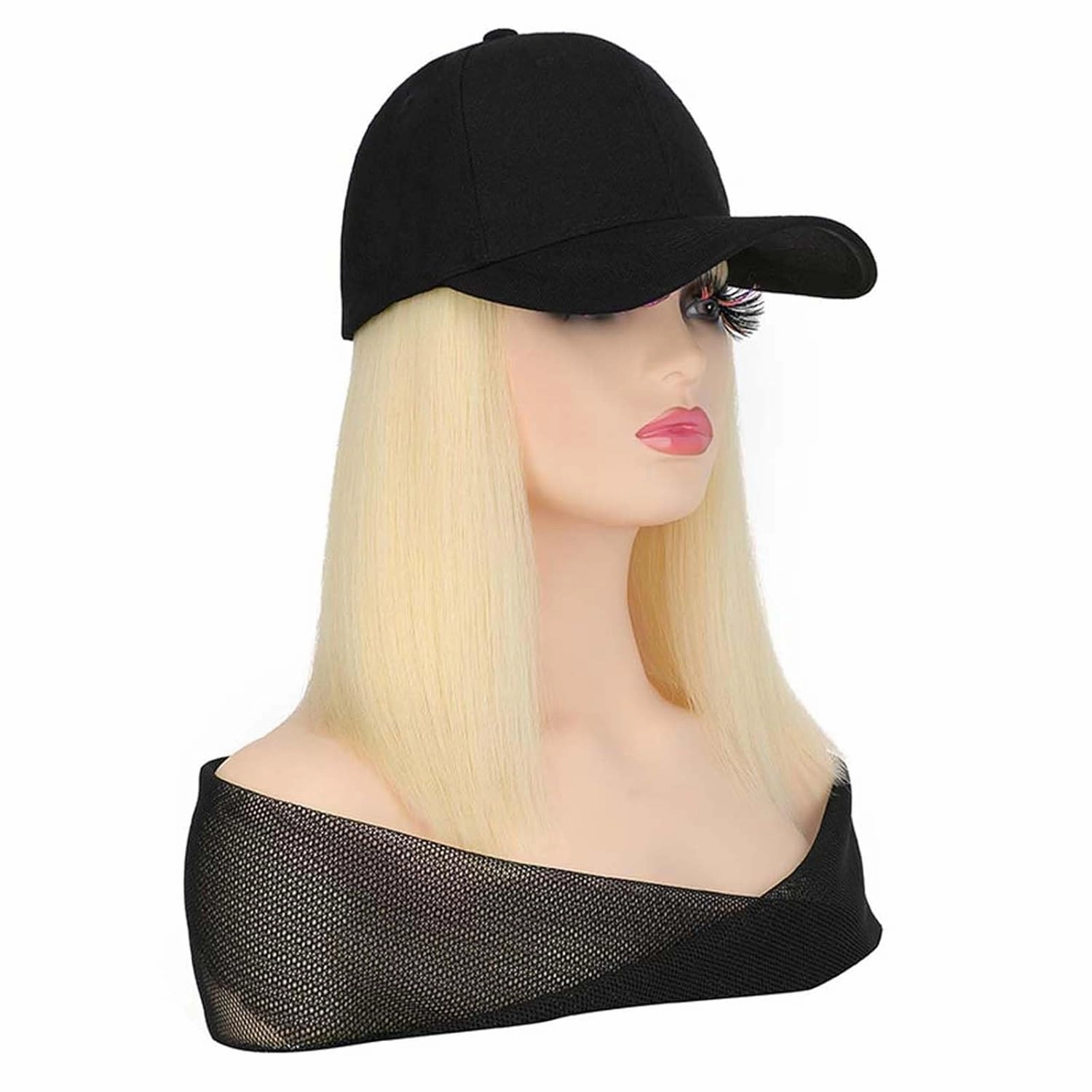 Women's summer Baseball Hat Wig Sun Hat Short Straight Hat Wig Hair Bobo wig Duck tongue cap wig
