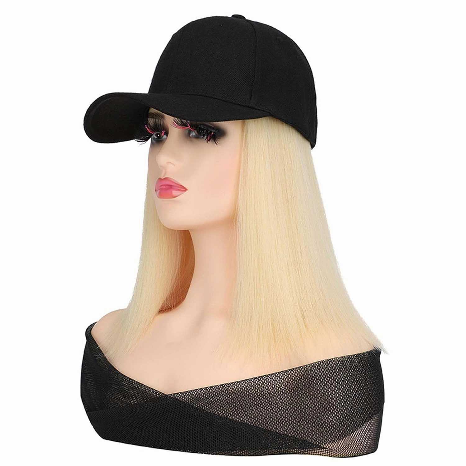Women's summer Baseball Hat Wig Sun Hat Short Straight Hat Wig Hair Bobo wig Duck tongue cap wig