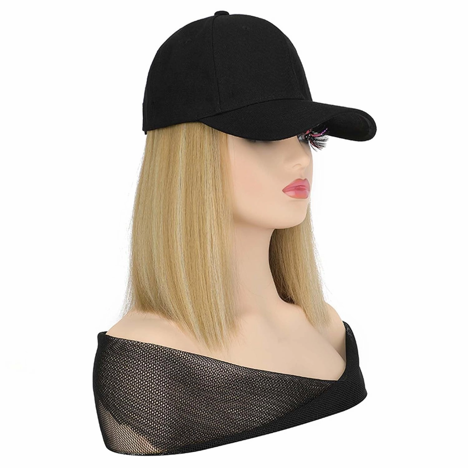 Women's Summer Baseball Hat Wig Sun Hat Short Straight Hat Wig Hair Bobo Wig Duck Tongue Cap Wig