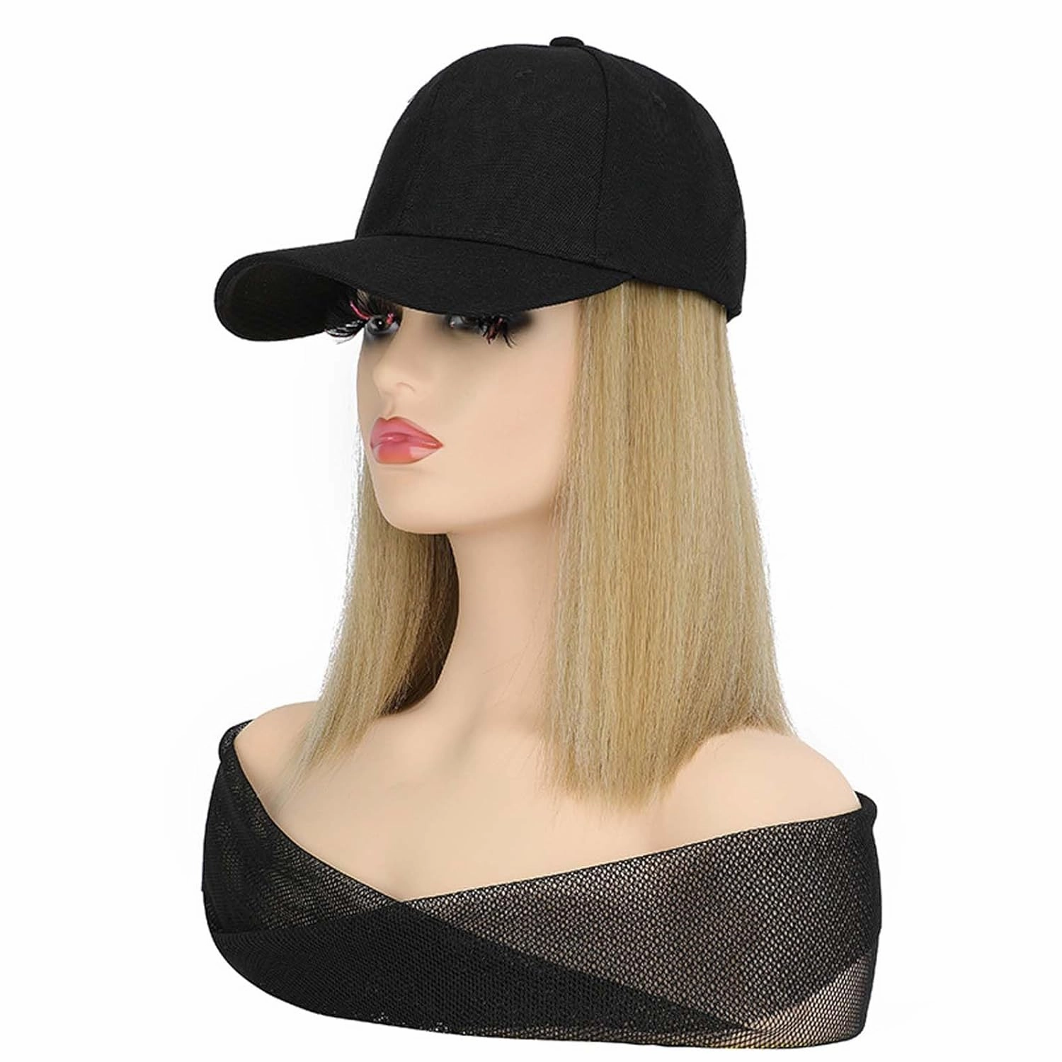 Women's Summer Baseball Hat Wig Sun Hat Short Straight Hat Wig Hair Bobo Wig Duck Tongue Cap Wig