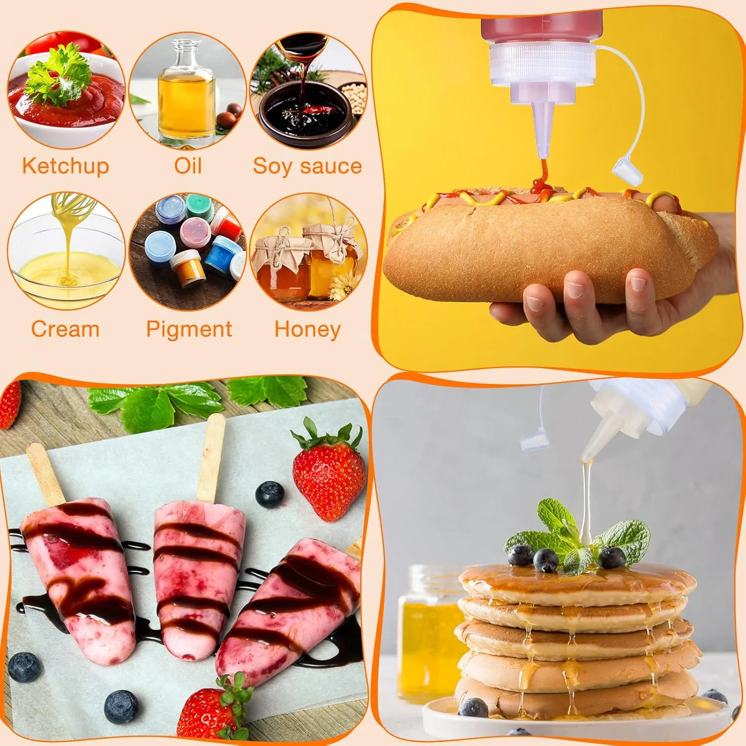 Xinnun 24 Pcs Plastic Condiment Squeeze Bottles Squeeze Leak Proof Multipurpose Squirt Bottles with Twist Top Cap for Sauces Ketchup BBQ Syrup Dressings Paint Grilling Crafts Olive Oil Arts(12 oz)