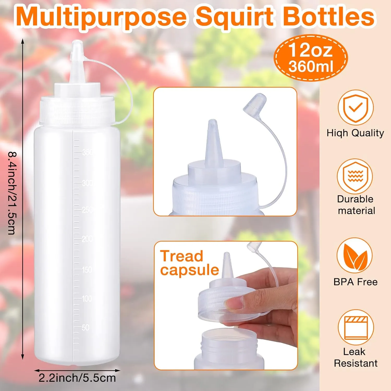 Xinnun 24 Pcs Plastic Condiment Squeeze Bottles Squeeze Leak Proof Multipurpose Squirt Bottles with Twist Top Cap for Sauces Ketchup BBQ Syrup Dressings Paint Grilling Crafts Olive Oil Arts(12 oz)