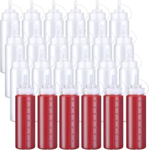 Xinnun 24 Pcs Plastic Condiment Squeeze Bottles Squeeze Leak Proof Multipurpose Squirt Bottles with Twist Top Cap for Sauces Ketchup BBQ Syrup Dressings Paint Grilling Crafts Olive Oil Arts(12 oz)
