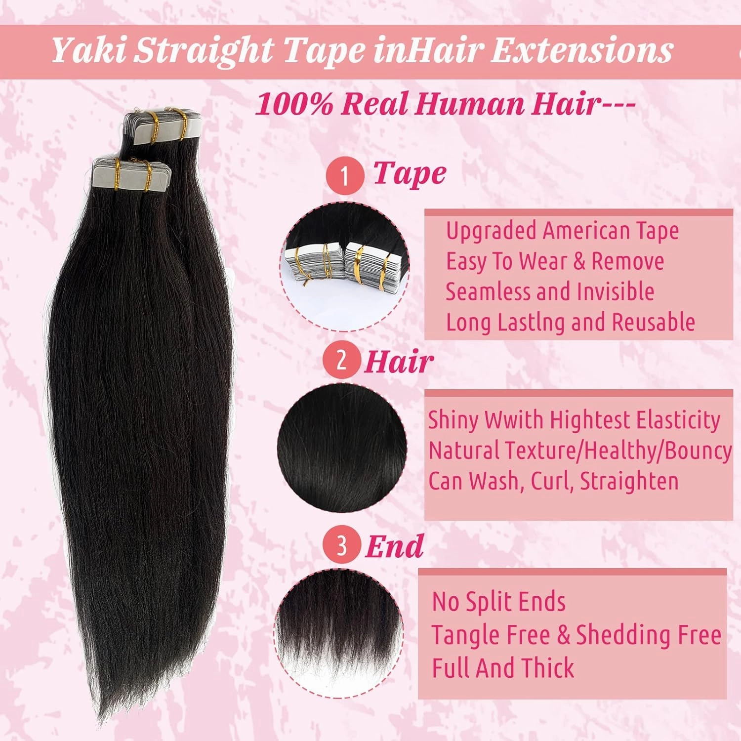 Yaki Tape in Hair Extensions Human Hair for Black Women,9A Burmese Virgin Real Human Hair Light Yaki Straight Tape in Hair Extensions 40pcs 100grams Seamless Skin Weft Yaki Hair Tape ins 14"