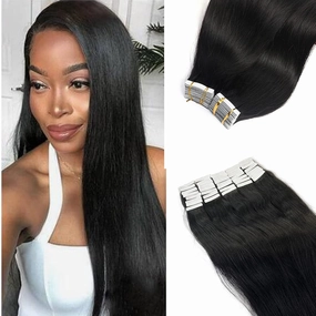 Yaki Tape in Hair Extensions Human Hair for Black Women,9A Burmese Virgin Real Human Hair Light Yaki Straight Tape in Hair Extensions 40pcs 100grams Seamless Skin Weft Yaki Hair Tape ins 14"