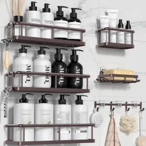 YASONIC Shower Caddy, 6 Pack Large Capacity Shower Organizer with Soap Holder and 12 Hooks, Rustproof Shower Shelves for Inside Shower, No Drilling&Sleek Bathroom Organizers and Storage Bronze