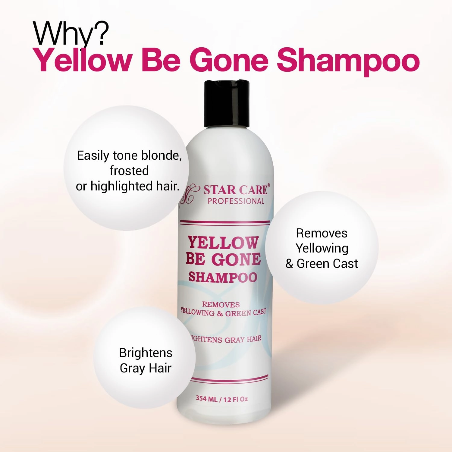 Yellow Be Gone Purple Shampoo 12oz/354ml (1 Pack) Purple Hair Mask Brassiness Neutralizer for Bleached, Blonde, Gray & Highlighted Hair, Restores Shine & Cool Tones
