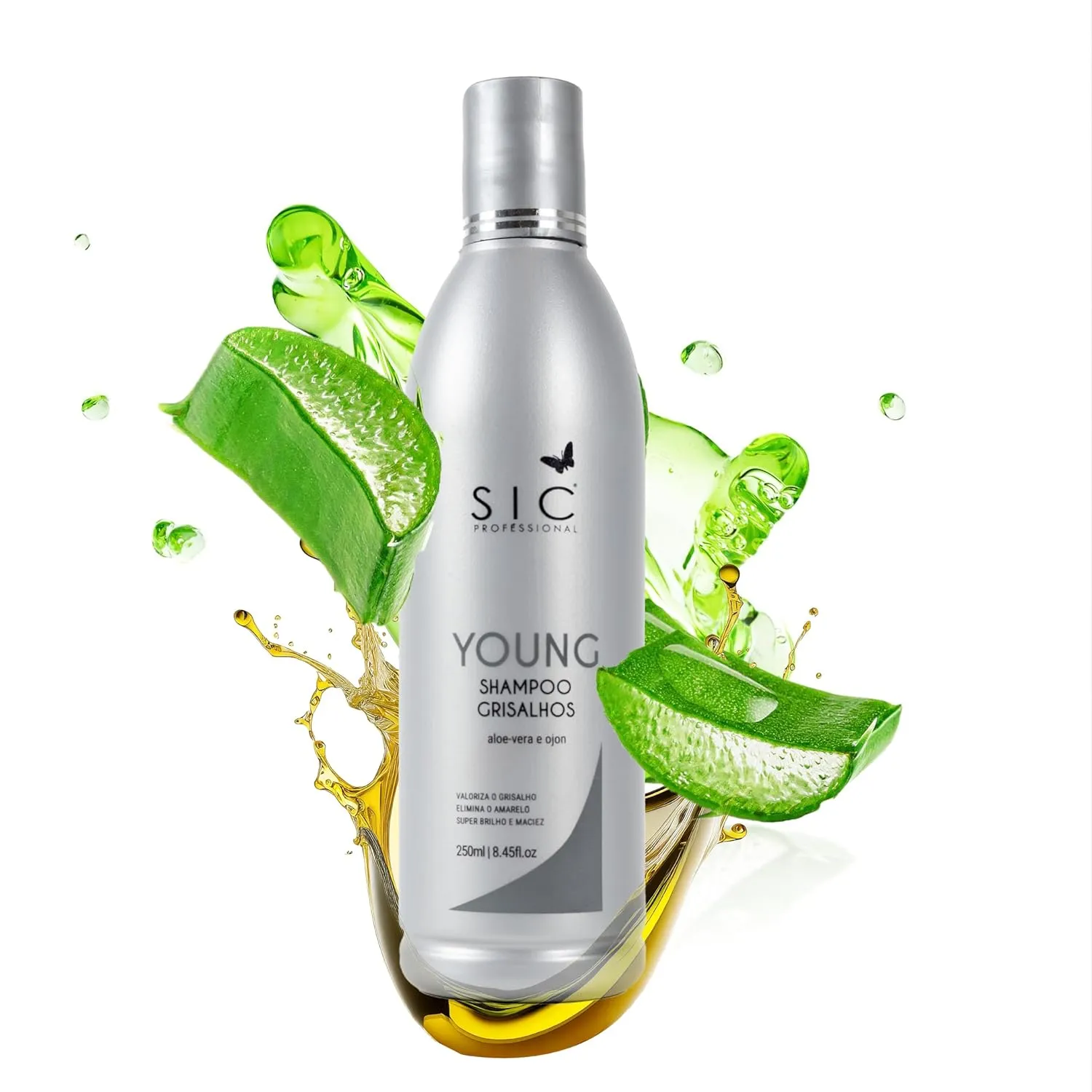Young Shampoo Grisalhos for Gray and White Hair -8.45fl.oz- Neutralizes Yellow Tones. Enhances Shine, with Aloe Vera & Ojon Oil
