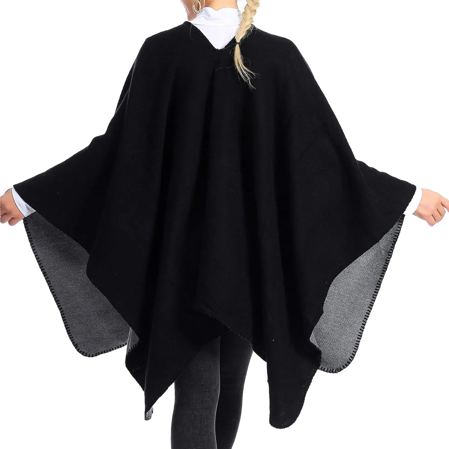 Zando Women's Warm Shawl Wrap Open Front Poncho Cape Color Block Shawls Winter Cardigan Wrap Printed Ponchos for Women 2