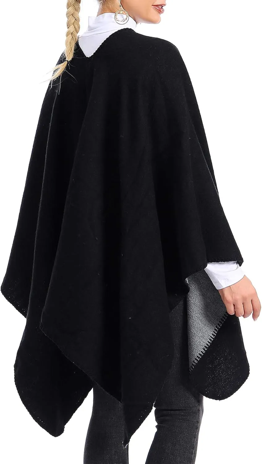 Zando Women's Warm Shawl Wrap Open Front Poncho Cape Color Block Shawls Winter Cardigan Wrap Printed Ponchos for Women 2