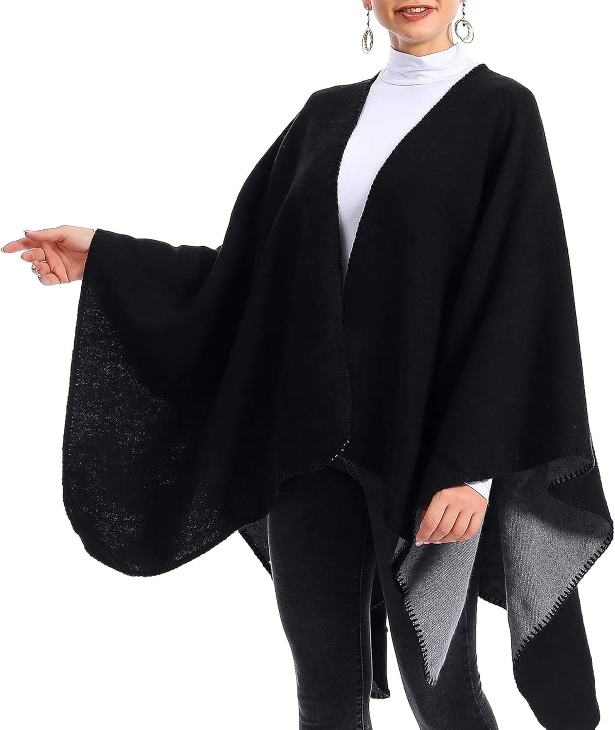 Zando Women's Warm Shawl Wrap Open Front Poncho Cape Color Block Shawls Winter Cardigan Wrap Printed Ponchos for Women 2