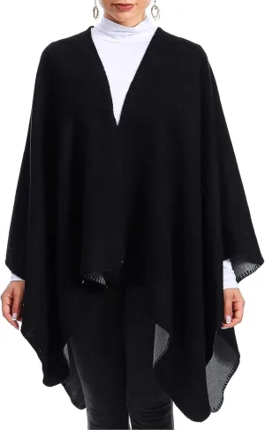 Zando Women's Warm Shawl Wrap Open Front Poncho Cape Color Block Shawls Winter Cardigan Wrap Printed Ponchos for Women 2