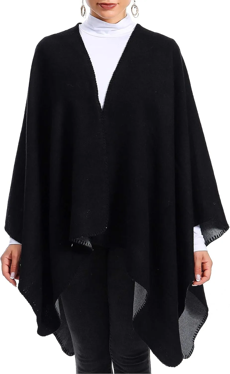 Zando Women's Warm Shawl Wrap Open Front Poncho Cape Color Block Shawls Winter Cardigan Wrap Printed Ponchos for Women 2